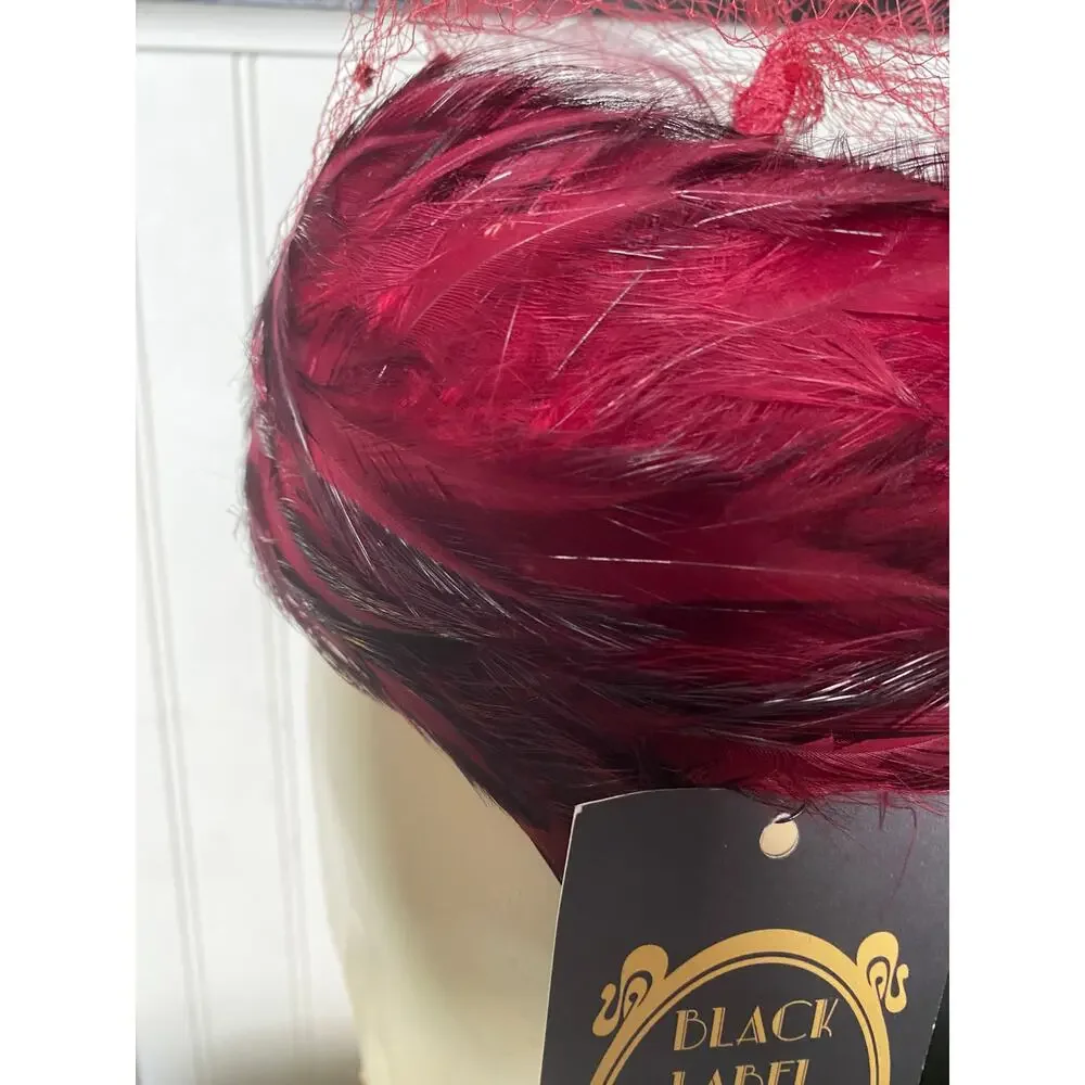 vintage 1960s maroon feather pillbox hat, 60s fashion, bird millinery, net veil